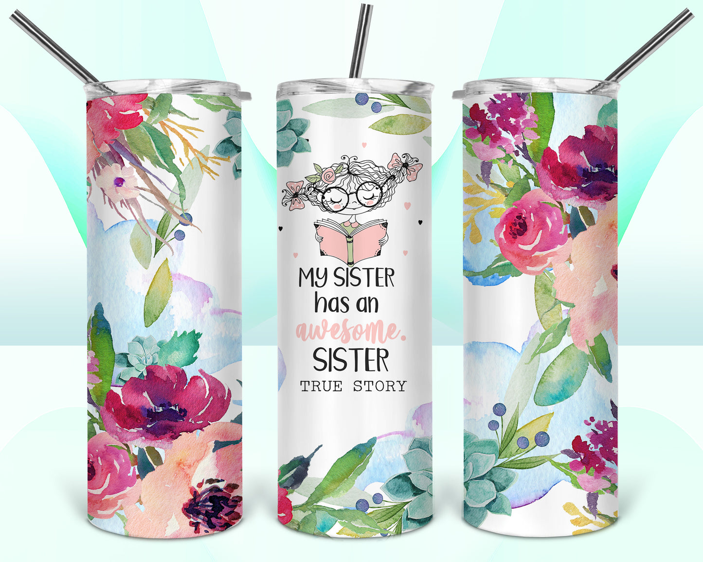 MIMI TEAL FLORAL 4 IN 1 SUBLIMATION KOOZIE