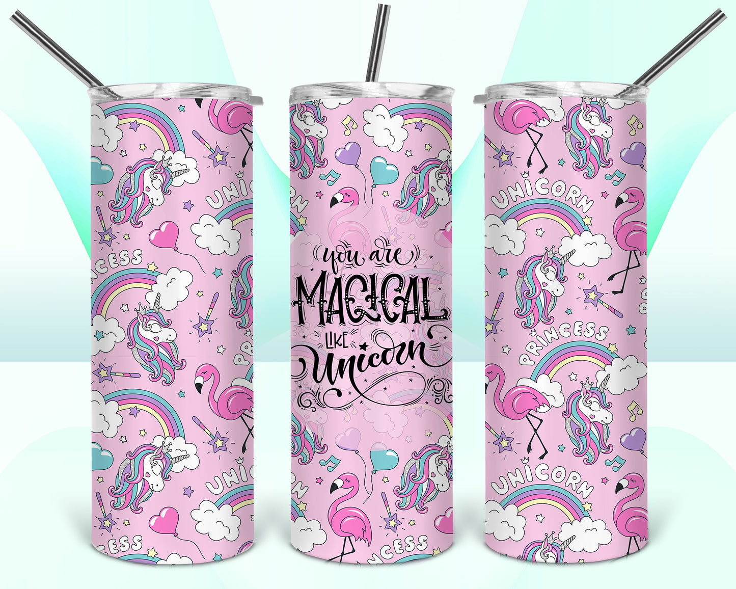 Magical Unicorn Rainbow Flamingo Sublimation Tumbler Wrap - Or Clear Waterslide Wrap