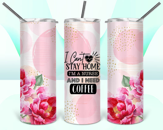 Nurse Coffee Floral Sublimation Tumbler Wrap - Or Clear Waterslide Wrap