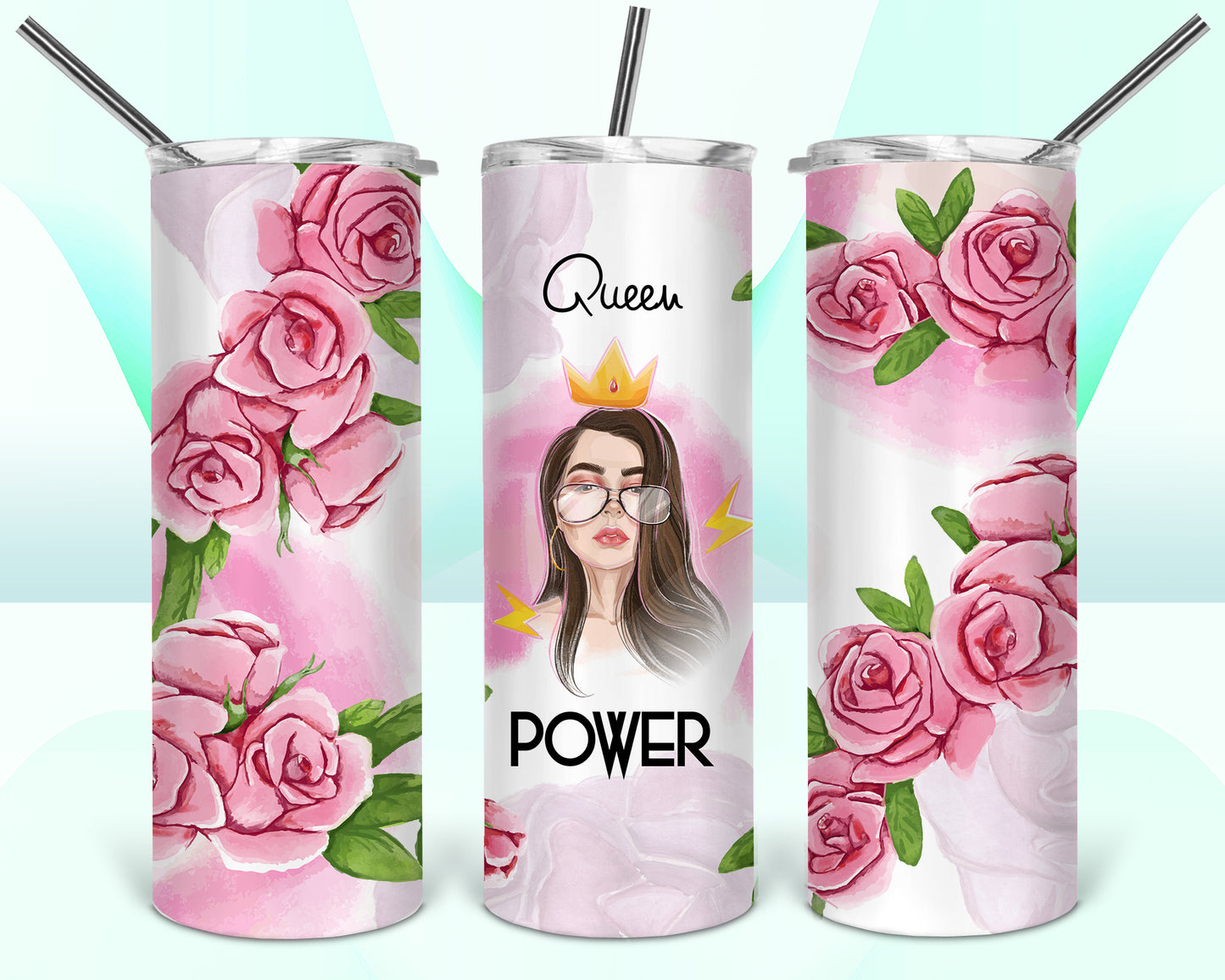 Queen Power Pink Rose Sublimation Tumbler Wrap - Or Clear Waterslide Wrap