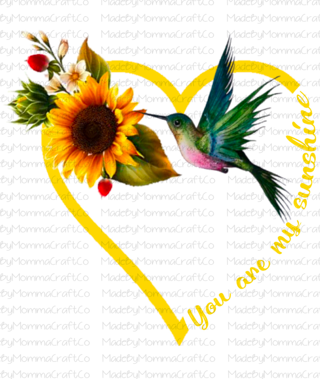 You Are My Sunshine Hummingbird Heart-Cheat Clear Waterslide™ or White Cast Sticker