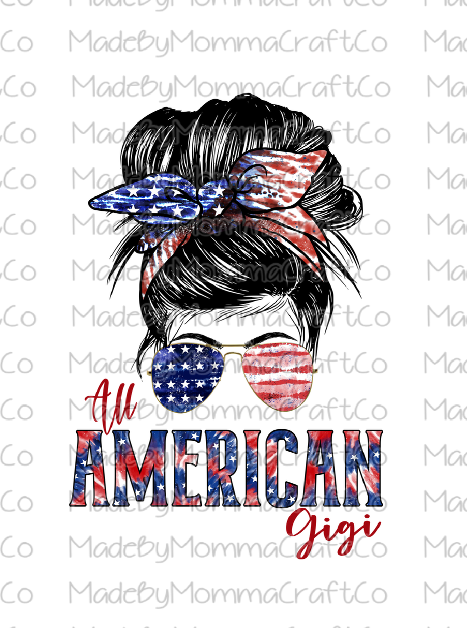 All American GiGi Messy Bun Cheat Clear Waterslide™ or White Cast Sticker