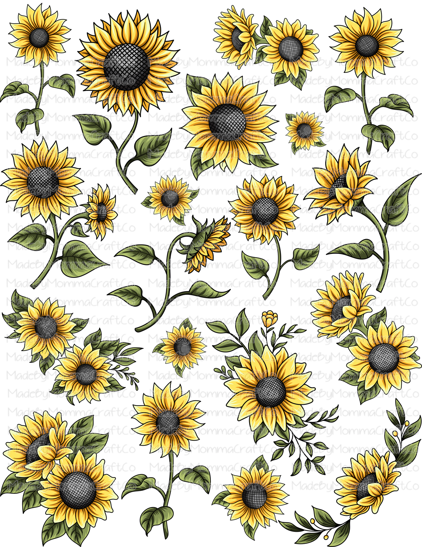 Doodled Sunflowers Cheat Clear Waterslide ™ or Sticker Themed Sheet  Elements Sheet