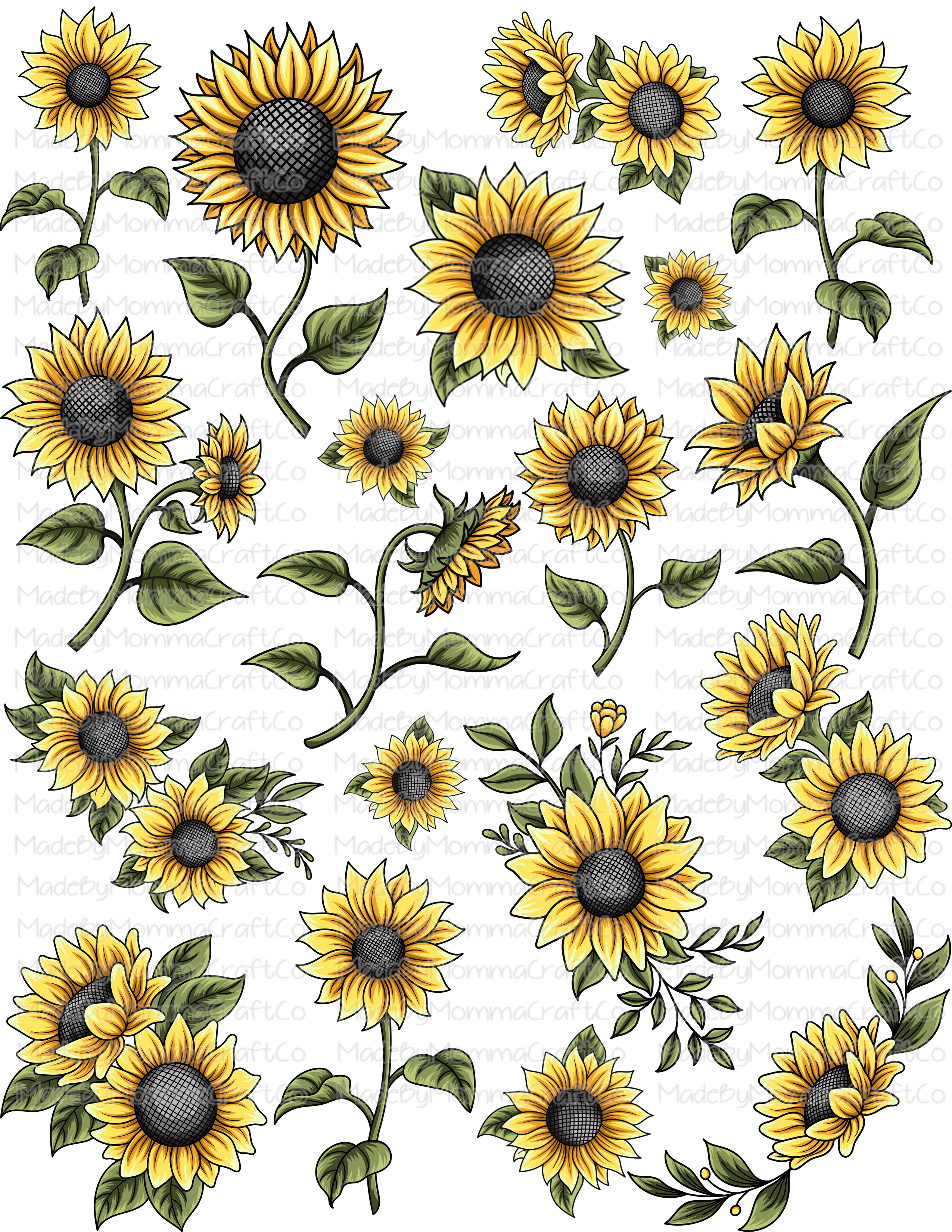 Doodled Sunflowers Cheat Clear Waterslide ™ or Sticker Themed Sheet  Elements Sheet