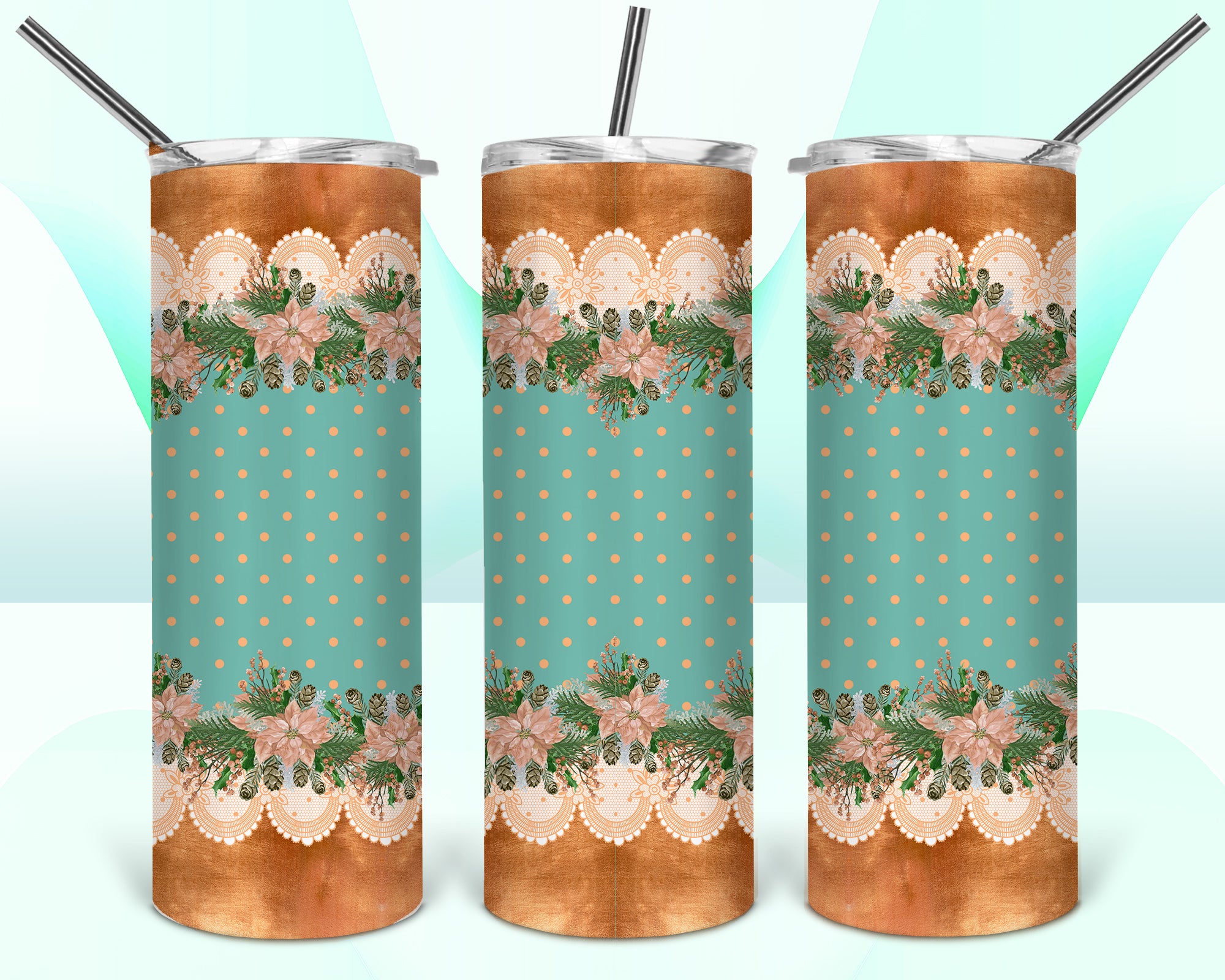 Elegant Christmas Sublimation Tumbler Wrap - Or Clear Waterslide Wrap
