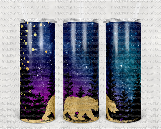 Galaxy Mountains Bear Sublimation Tumbler Wrap - Or Clear Waterslide Wrap