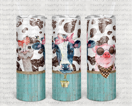 Turquois Farm Animals Sublimation Tumbler Wrap - Or Clear Waterslide Wrap