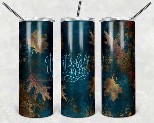 Fall Yall Teal Tumbler Wrap - Sublimation Or Clear Waterslide Wrap