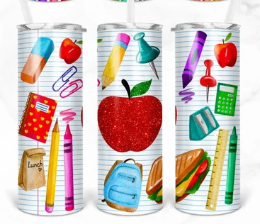 Teacher Apple Clipart Tumbler Wrap - Sublimation Or Clear Waterslide Wrap