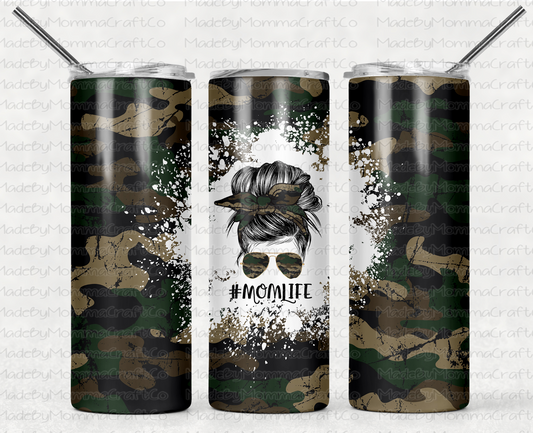 Camo Mom Life Messy Bun Sublimation Tumbler Wrap - Or Clear Waterslide Wrap