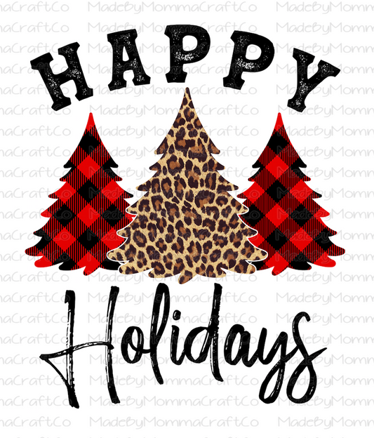 Happy Holidays Christmas Tree Plaid Leopard - Cheat Clear Waterslide™ or White Cast Sticker