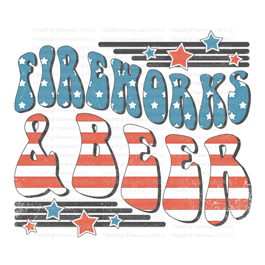 Fireworks and Beer Retro July America - Cheat Clear Waterslide™ or White Cast Sticker