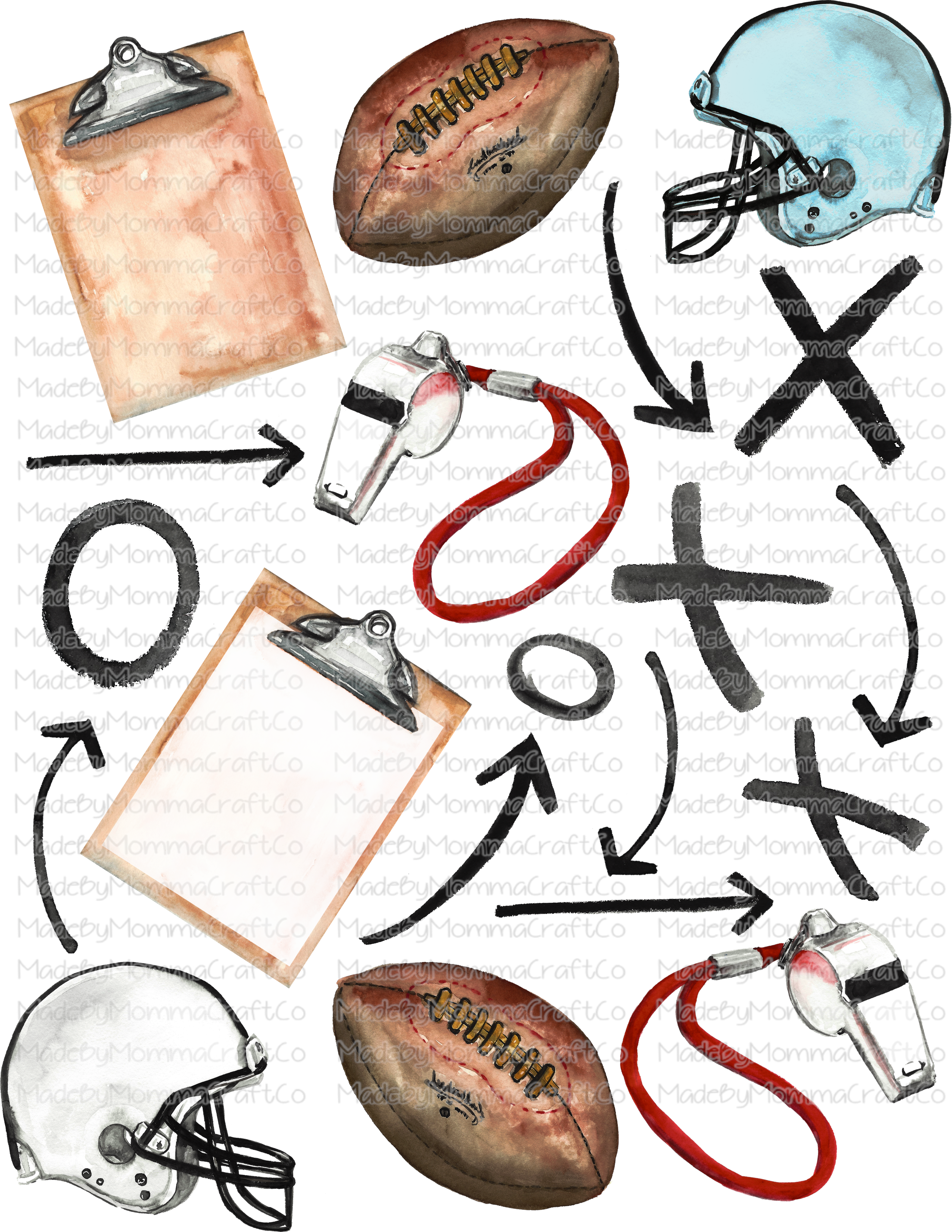 Football Plays Cheat Clear Waterslide ™ or Sticker Themed Sheet  Elements Sheet
