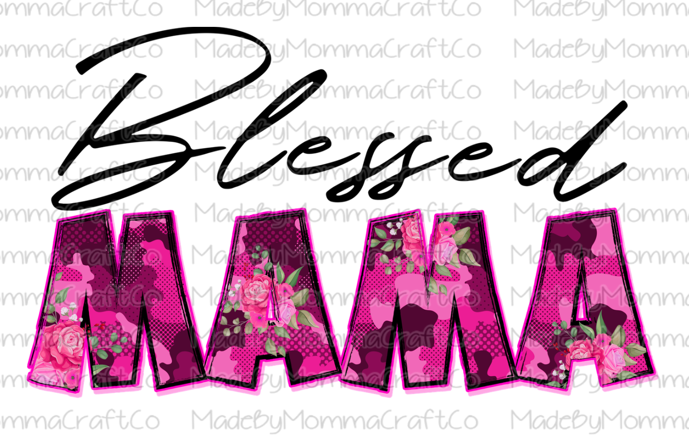 Blessed Mama Pink Camo Floral Cheat Clear Waterslide™ or White Cast Sticker