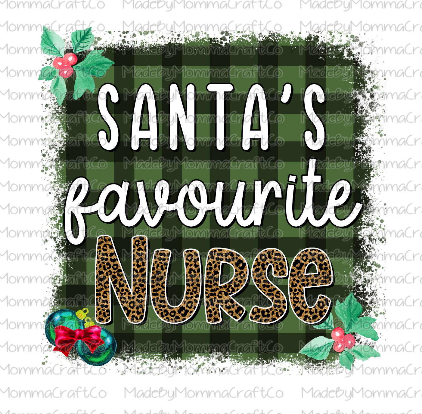Santa&#39;s Favorite Nurse - Christmas - Plaid - Cheat Clear Waterslide™ or White Cast Sticker