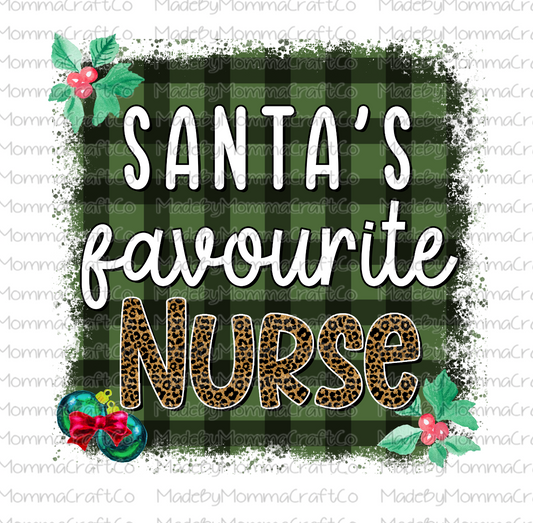 Santa's Favorite Nurse - Christmas - Plaid - Cheat Clear Waterslide™ or White Cast Sticker