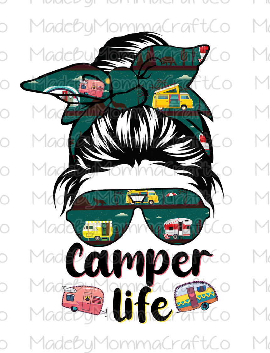 Messy Bun Camper Life Cheat Clear Waterslide™ or White Cast Sticker