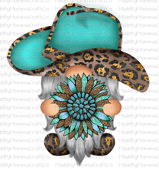 Turquois Western Leopard Sunflower Gnome -Cheat Clear Waterslide™ or White Cast Sticker