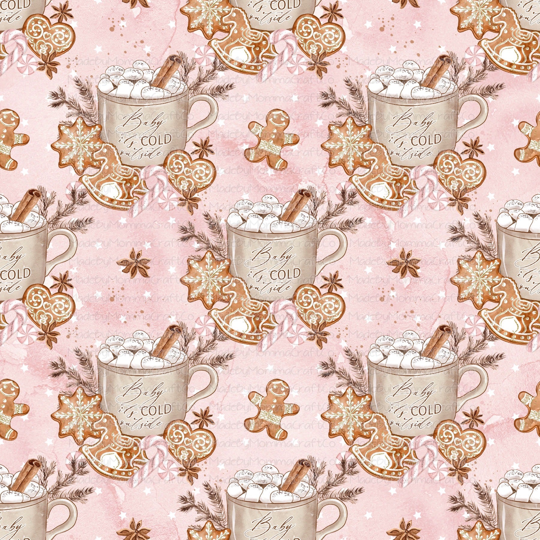 Baby Its Cold Outside Hot Cocoa Gingerbread Christmas Tumbler Wrap - Vinyl Or Waterslide Seamless Wrap