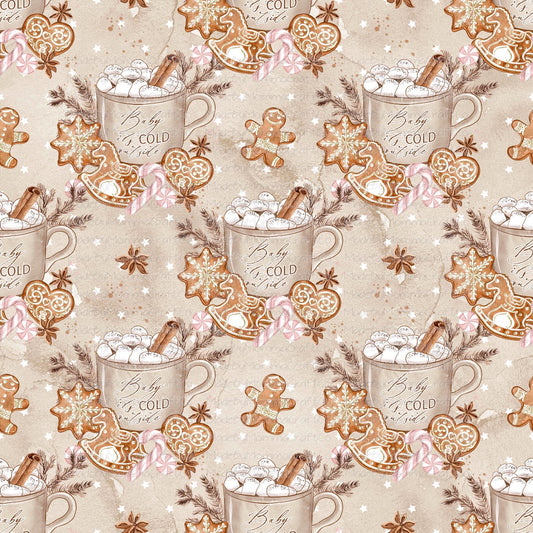 Cream Baby Its Cold Outside Hot Cocoa Gingerbread Christmas Tumbler Wrap - Vinyl Or Waterslide Seamless Wrap