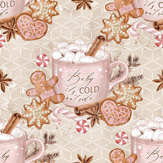 Cream Baby Its Cold Outside Hot Cocoa Gingerbread Christmas Tumbler Wrap - Vinyl Or Waterslide Seamless Wrap