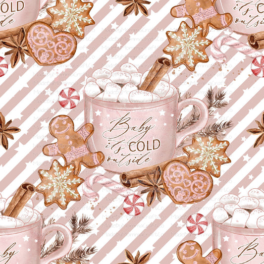 Pink Baby Its Cold Outside Hot Cocoa Gingerbread Christmas Tumbler Wrap - Vinyl Or Waterslide Seamless Wrap