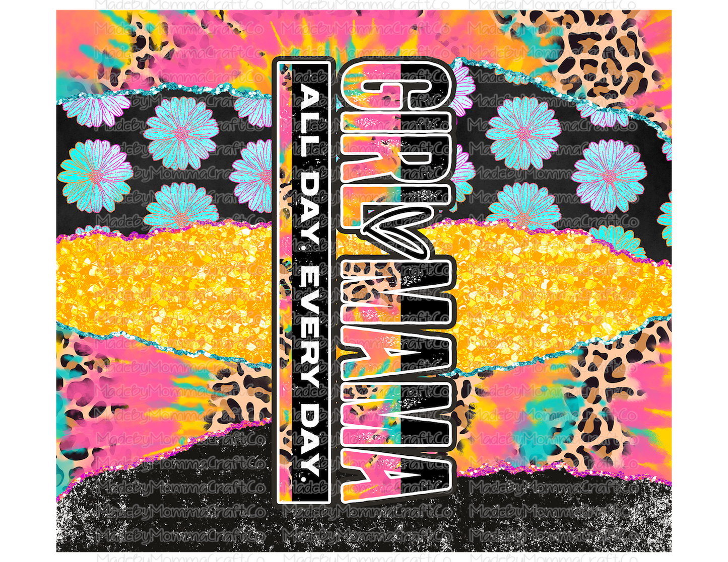 Girl Mama Tie Dye Leopard Bright Tumbler Wrap - Sublimation Or Clear Waterslide Wrap