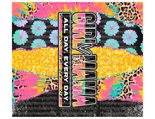 Girl Mama Tie Dye Leopard Bright Tumbler Wrap - Sublimation Or Clear Waterslide Wrap