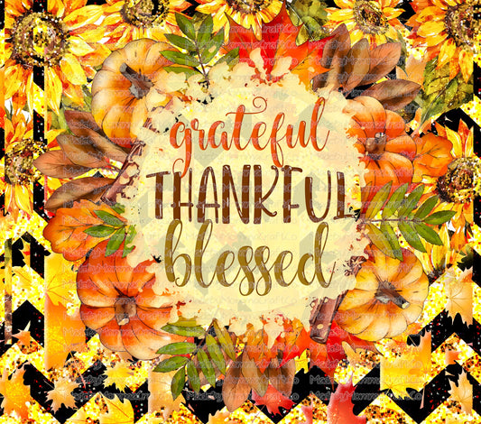 Grateful Thankful Blessed Tumbler Wrap - Sublimation Vinyl Or Waterslide Wrap