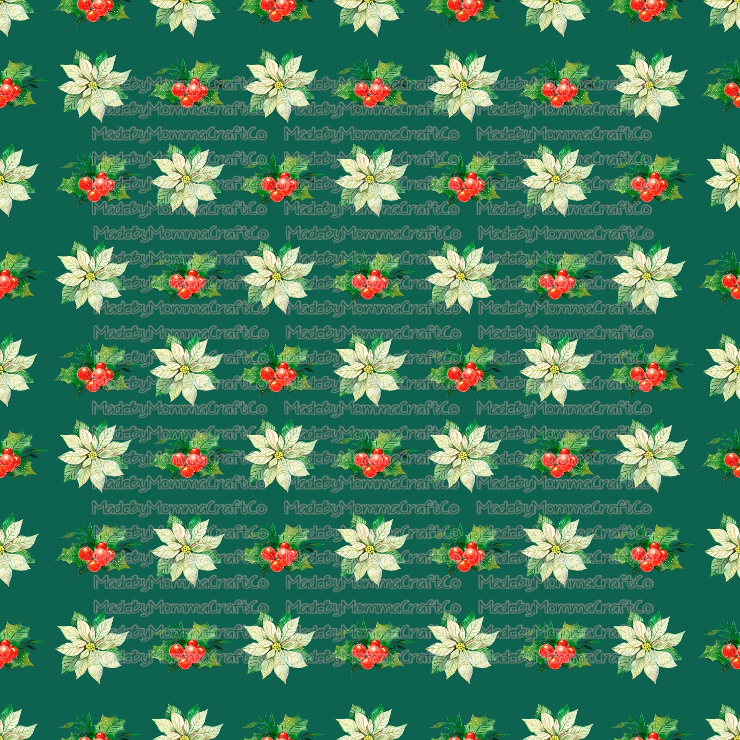 Green Poinsettia Christmas Tumbler Wrap - Vinyl Or Waterslide Seamless Wrap