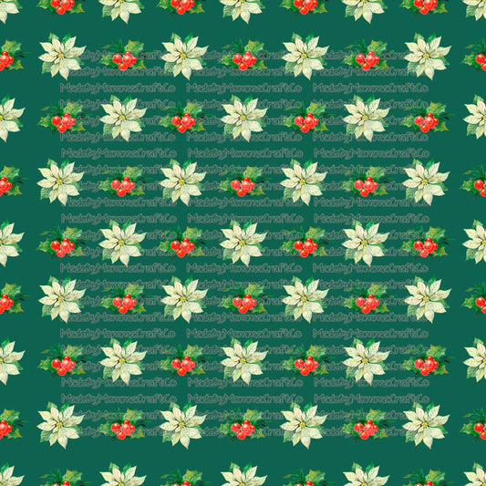 Green Poinsettia Christmas Tumbler Wrap - Vinyl Or Waterslide Seamless Wrap