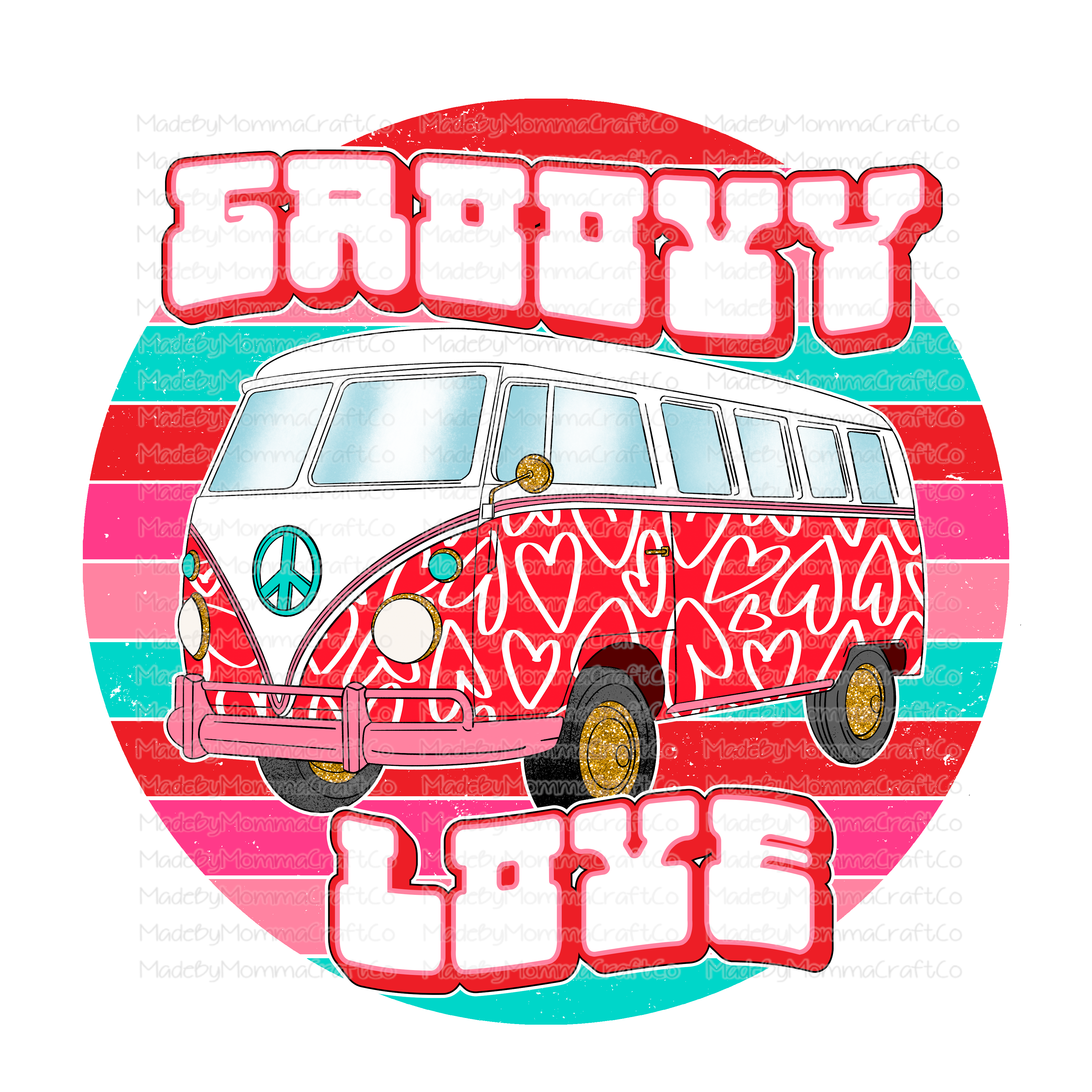 Groovy Love Retro Bus Valentines - Cheat Clear Waterslide™ or White Cast Sticker