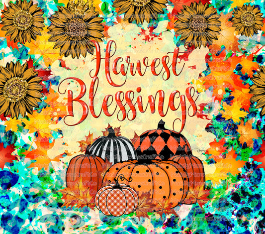 Harvest Blessings Fall Tumbler Wrap - Sublimation Vinyl Or Waterslide Wrap