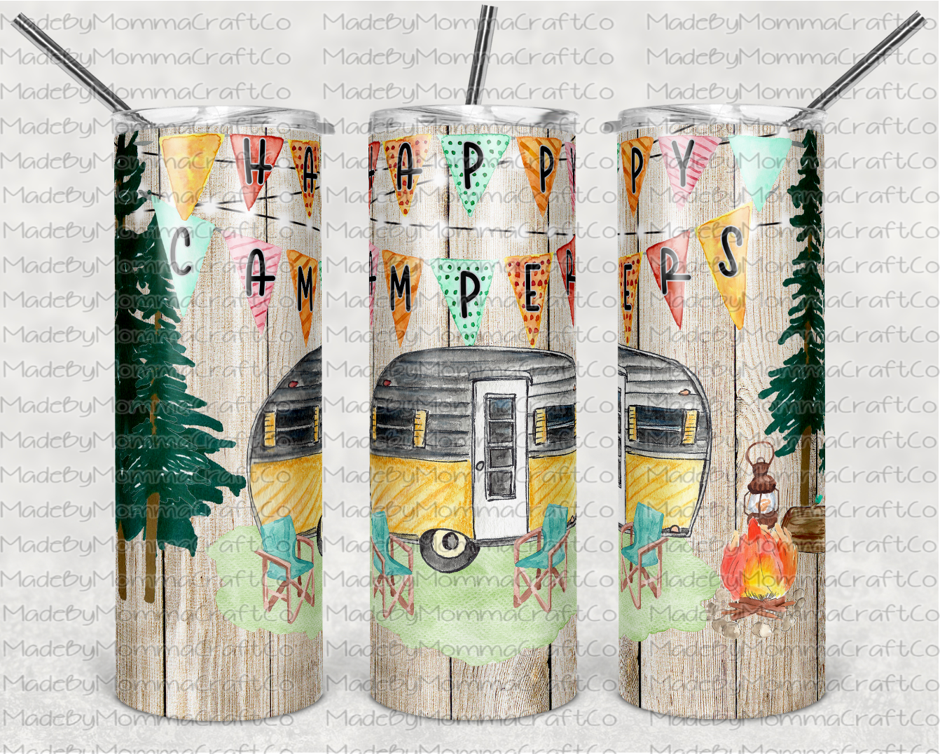 Happy Camper Sublimation Tumbler Wrap - Or Clear Waterslide Wrap