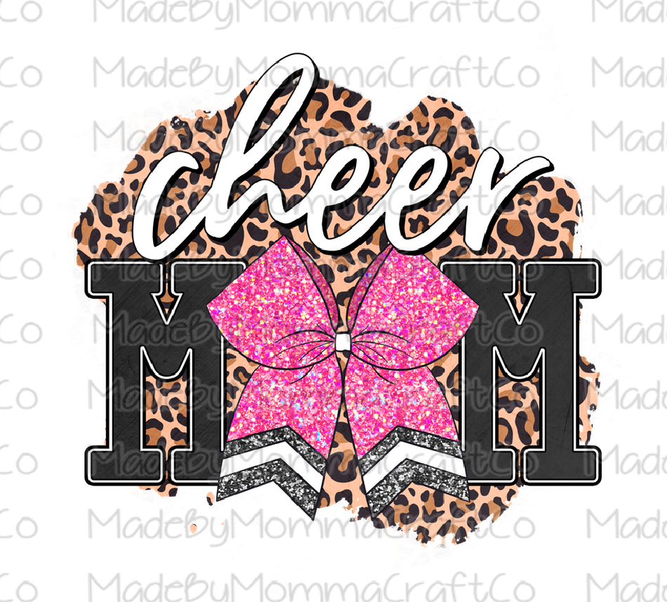 Cheer Mom Leopard Bow Cheat Clear Waterslide™ or White Cast Sticker