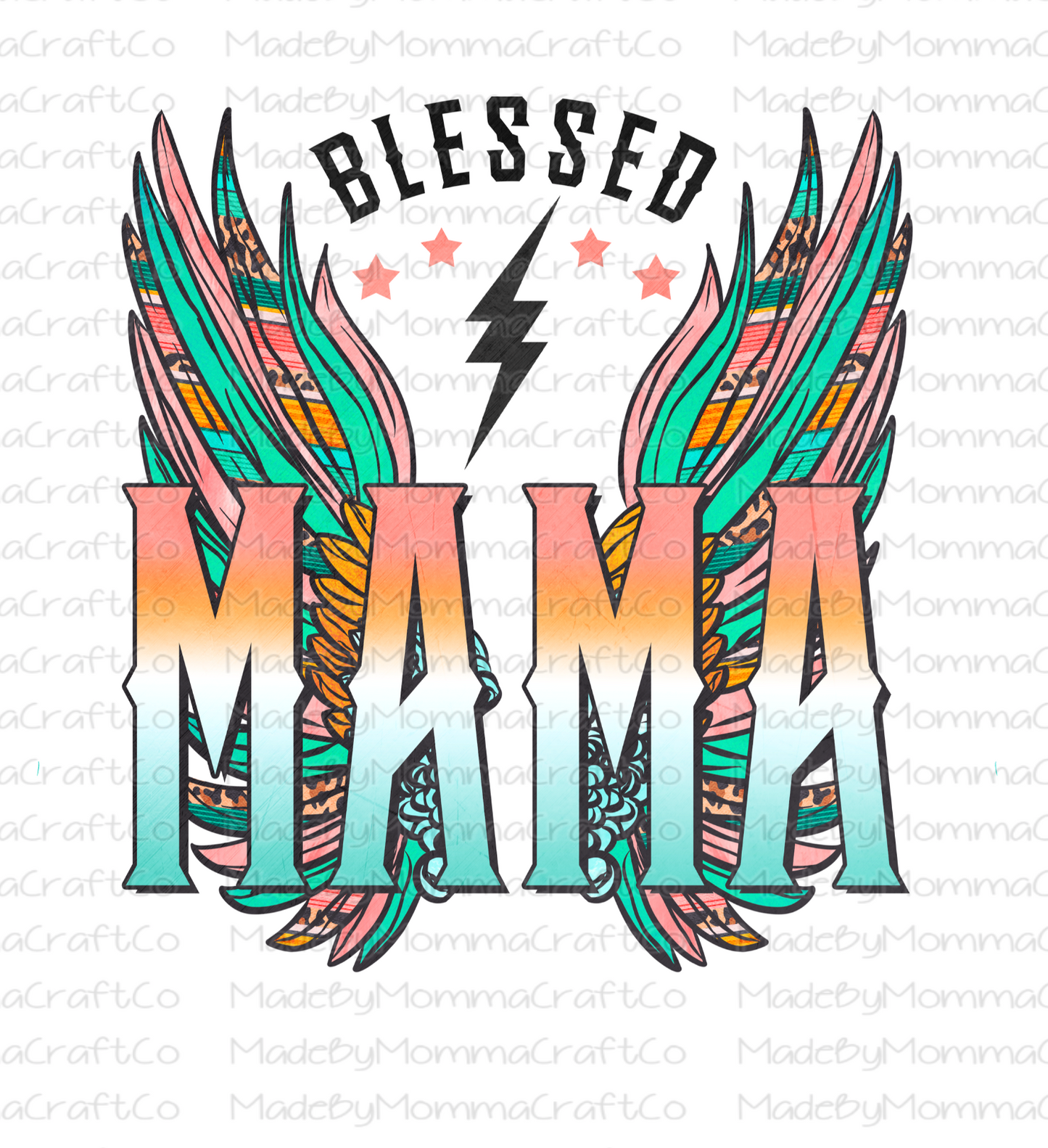 Retro Blessed Mama Wings - Cheat Clear Waterslide™ or White Cast Sticker