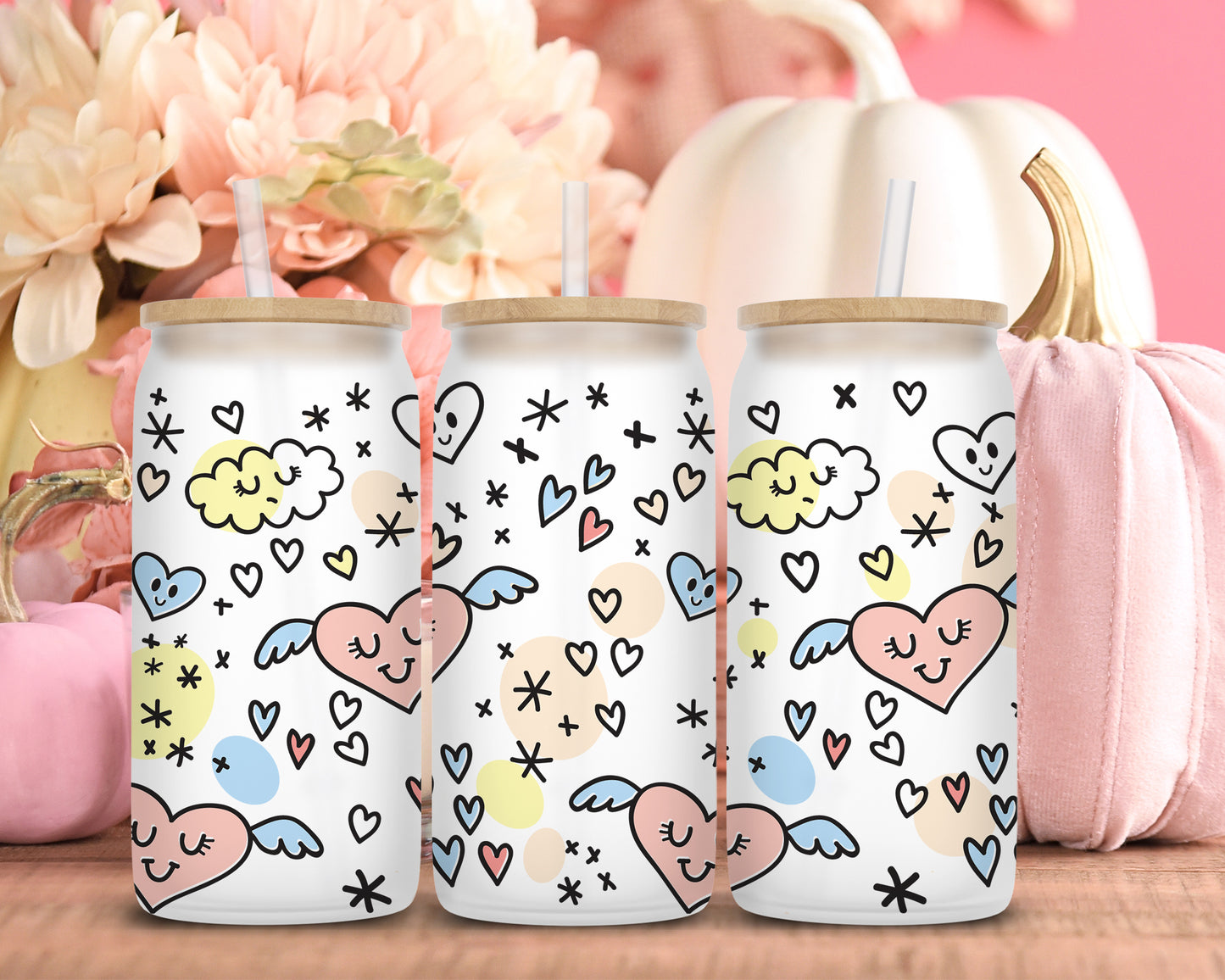 Hearts Doodle Sublimation Libbey Can Wrap