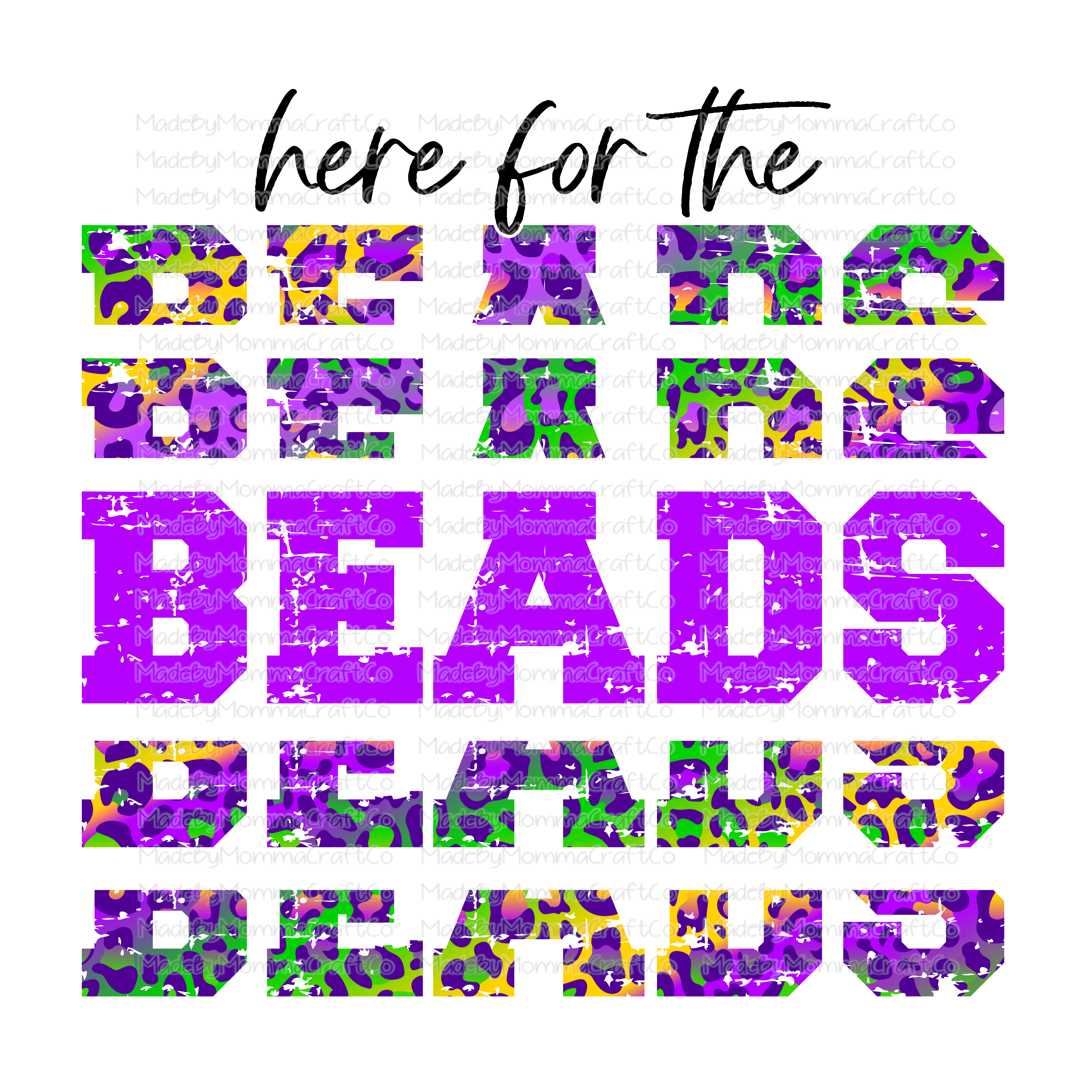 Here For The Beads Mardi Gras Colorful Leopard - Cheat Clear Waterslide™ or White Cast Sticker