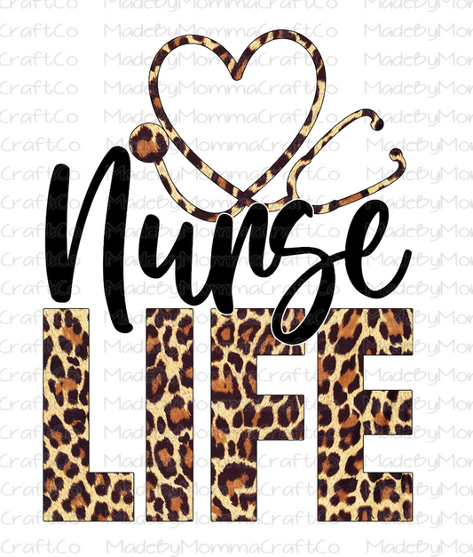 Nurse Life Heart Leopard - Cheat Clear Waterslide™ or White Cast Sticker