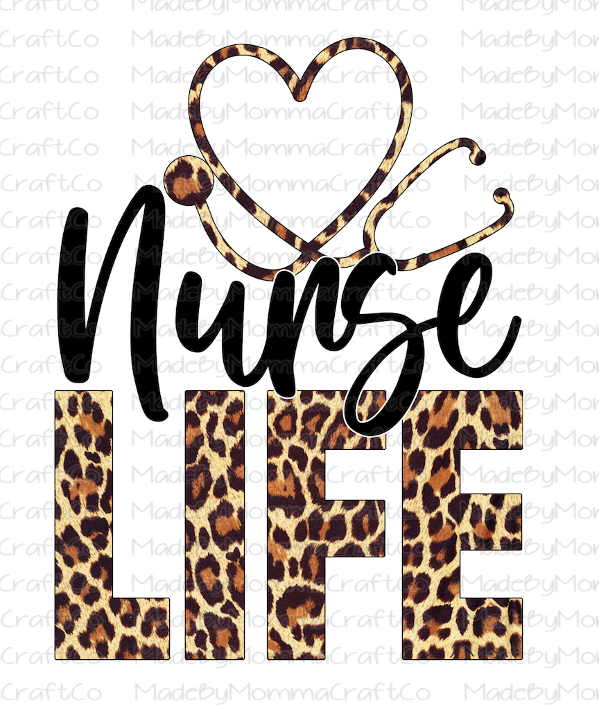 Nurse Life Heart Leopard - Cheat Clear Waterslide™ or White Cast Sticker