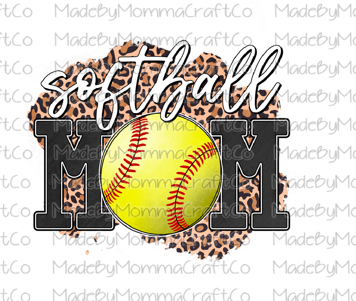 Softball Mom Leopard Cheat Clear Waterslide™ or White Cast Sticker