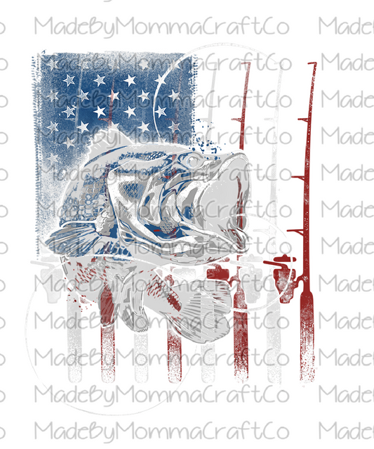 American Flag Bass Fishing Cheat Clear Waterslide™ or White Cast Sticker