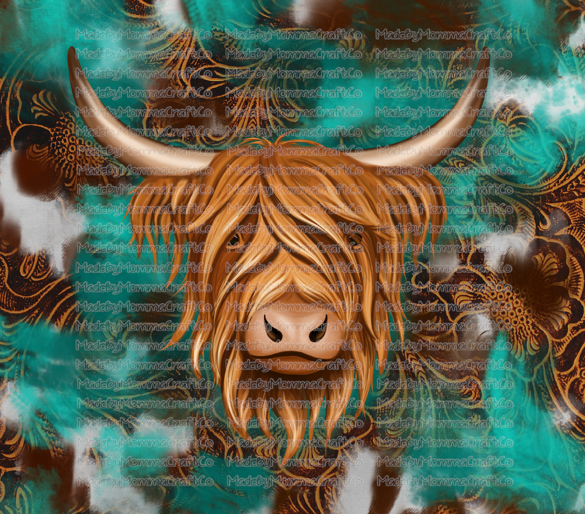 Highland cow turquois Sublimation Tumbler Wrap - Or Clear Waterslide Wrap