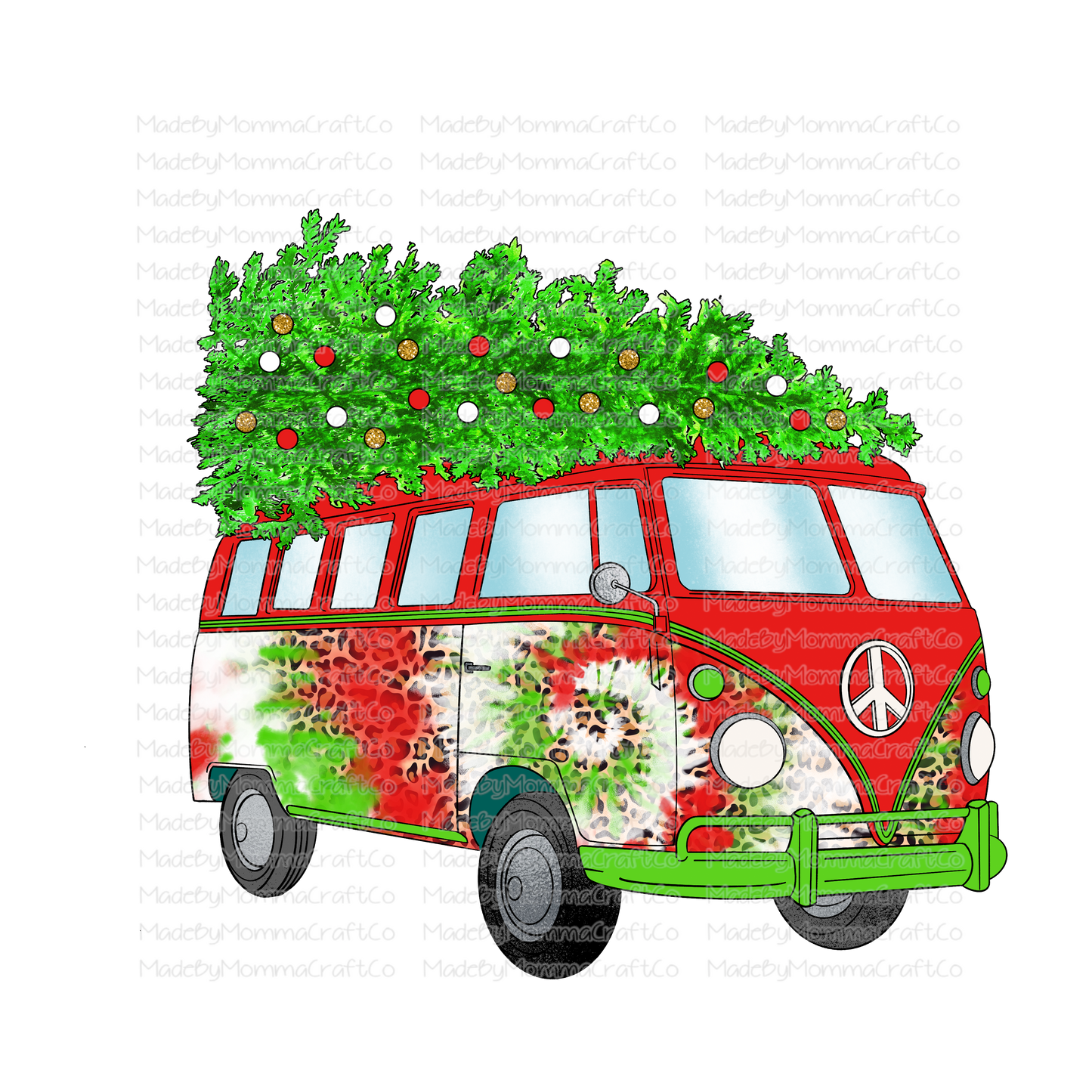 Hippie Bus - Christmas - Tie Dye - Cheat Clear Waterslide™ or White Cast Sticker