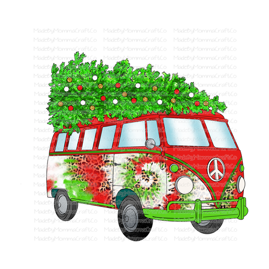 Hippie Bus - Christmas - Tie Dye - Cheat Clear Waterslide™ or White Cast Sticker