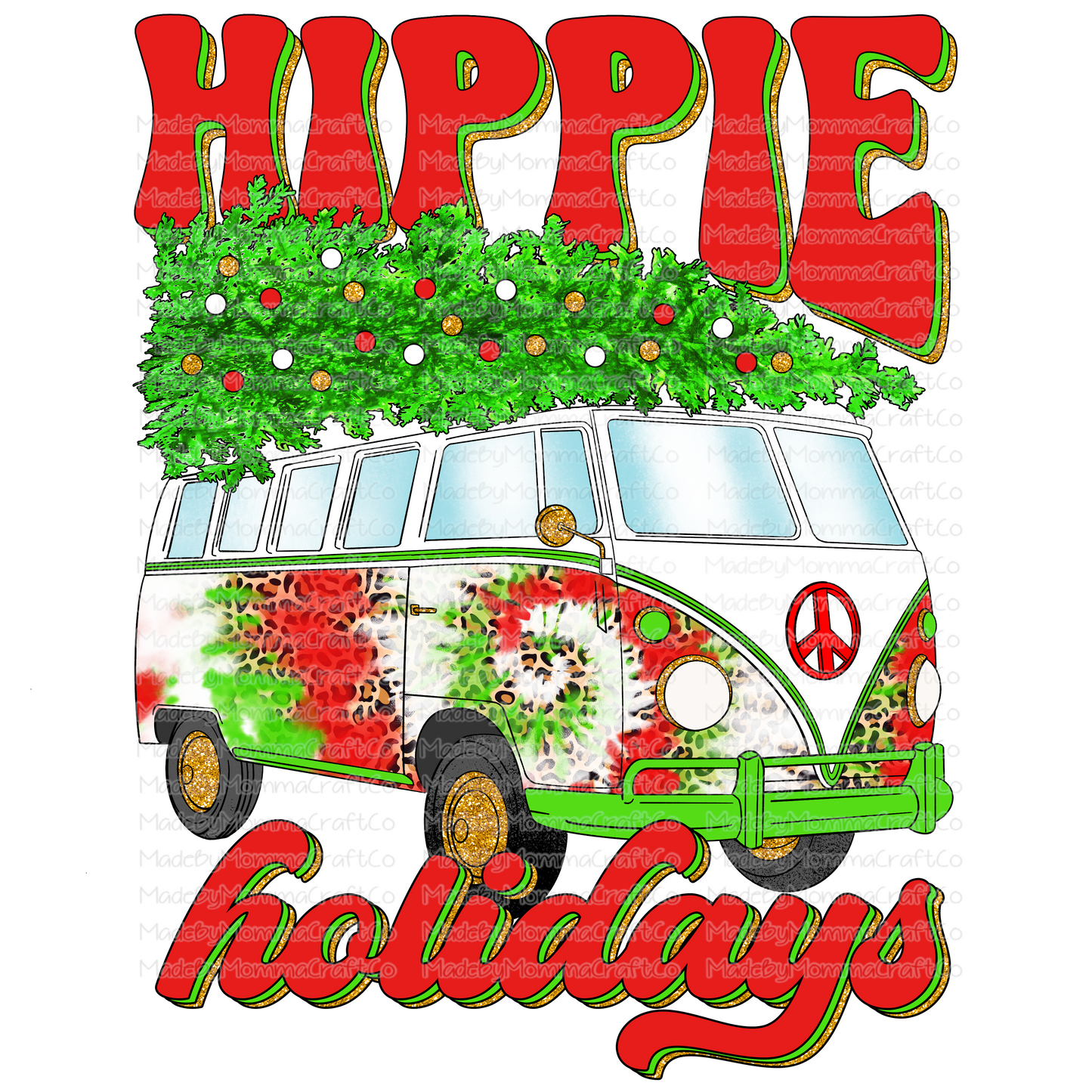 Hippie Hollidays Bus - Tie Dye - Cheat Clear Waterslide™ or White Cast Sticker