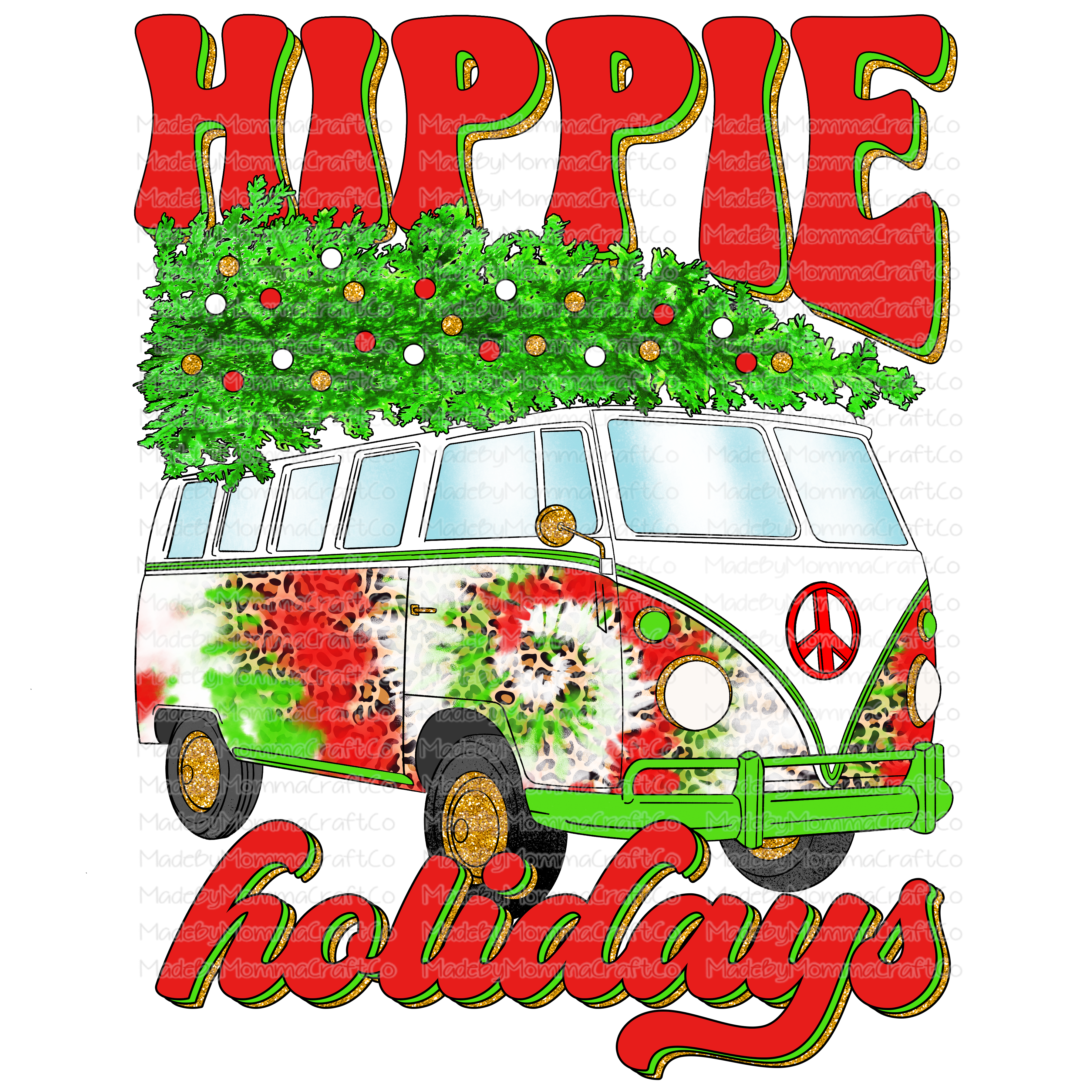 Hippie Hollidays Bus - Tie Dye - Cheat Clear Waterslide™ or White Cast Sticker