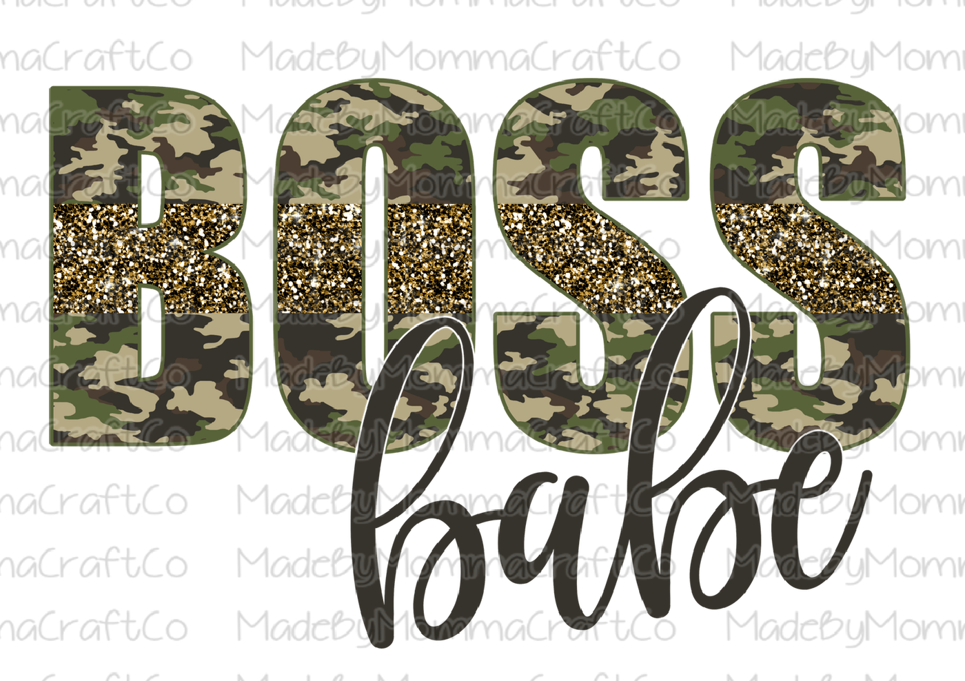 Boss Babe Camo Glitter Cheat Clear Waterslide™ or White Cast Sticker