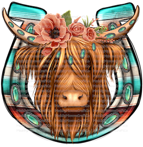 Horseshoe Highland Cow  - Cheat Clear Waterslide™ or White Cast Sticker