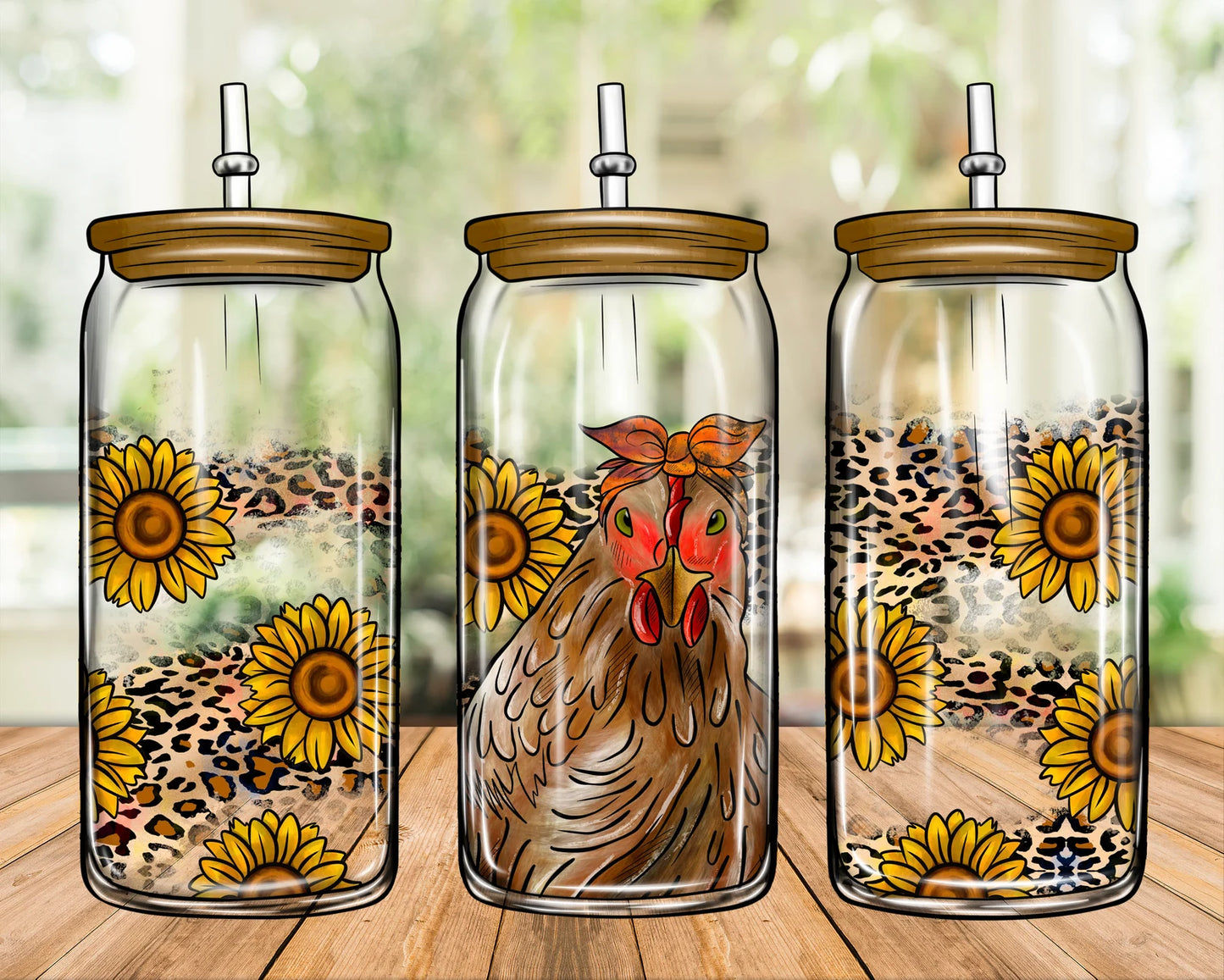 Chicken and Sunflowers Sublimation Libbey Can Wrap